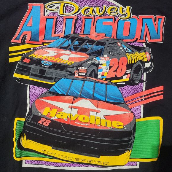 Vintage 90s Davey Allison Havoline NASCAR Tee Premier Sportswear USA XL - Picture 4 of 6
